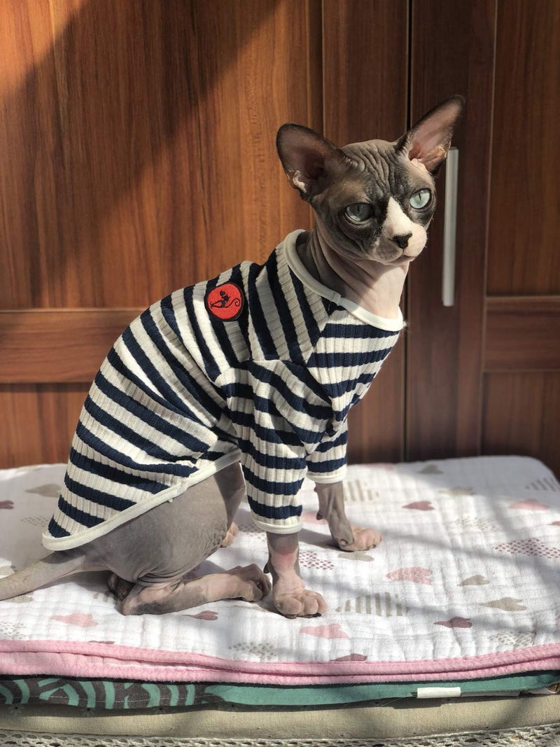 DENTRUN Hairless Cats Shirt Breathable Cat Daily Wear Clothes Stripe Vest Adorable Pajamas Jumpsuit Soft & Skin-Friendly - Image 4